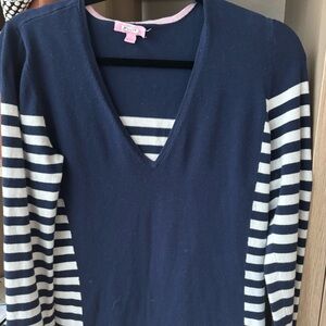 Lilly Pulitzer Cozy Knit Sweater Stripe White Navy Size large  v neck  French